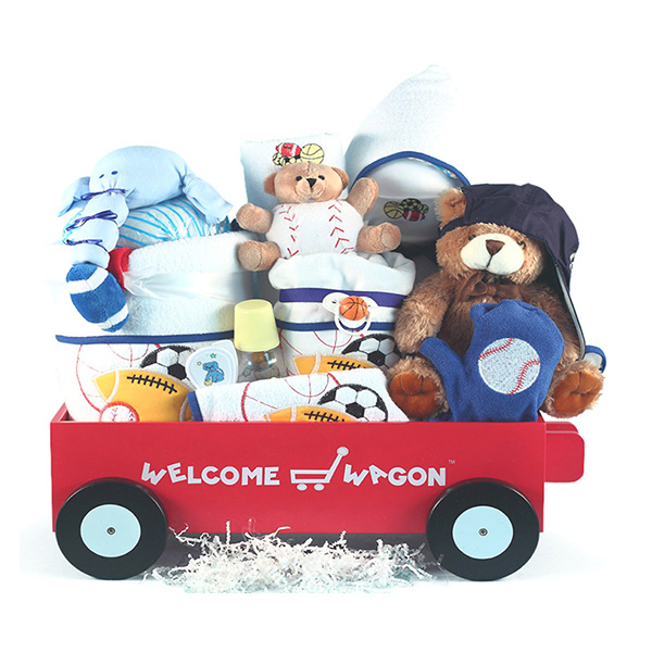 Deluxe Welcome Wagon for Baby Boys Gift Basket