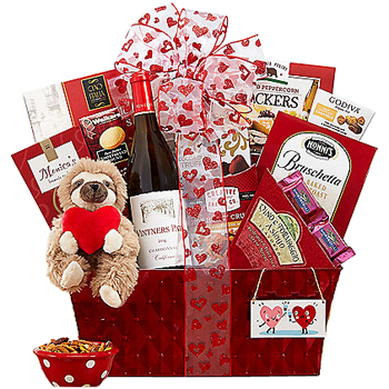 Valentines Day Wine and Treats Gift Basket