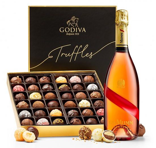 GH Mumm Rose Champagne and Black Label Godiva Truffles Gift