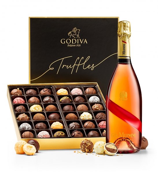 GH Mumm Rose Champagne and Black Label Godiva Truffles Gift