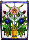 Pink & Blue Floral Tiffany-Style Designer Stained Glass Panel Gift Basket
