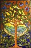 Spiritual Tree of Life Window Tiffany-Style Designer Stained Glass Panel Gift Basket