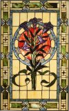 Tulip Floral w/ Graphic Border Tiffany-Style Designer Stained Glass Panel Gift Basket