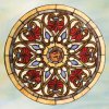 Victorian Sun/Floral Designer Tiffany-Style Stained Glass Round Panel Gift Basket