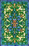 Victorian Blues & Greens Window Tiffany-Style Designer Stained Glass Panel Gift Basket