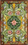 Victorian Bronze & Green Window Tiffany-Style Designer Stained Glass Panel Gift Basket