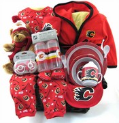 Calgary Flames Hockey Team Themed Baby Gift Basket - DELUXE Edition Gift Basket