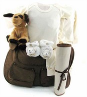 All Natural Neutral Baby Gift Diaper Bag Basket - Personalization Option Gift Basket