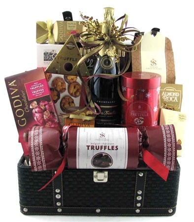 Champagne chocolate gift basket